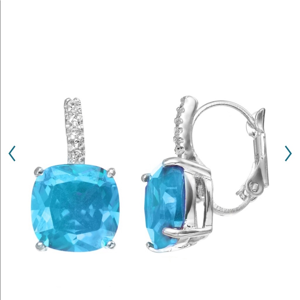 Aqua Blue &Clear Cubic Zirconia Drop  Earrings